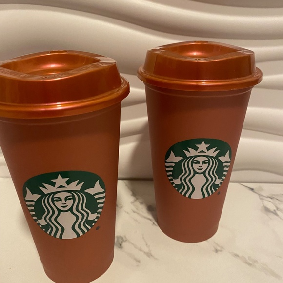 NEW Starbucks (2) 16oz reusable plastic hot cups from the fall collection - Picture 2 of 3